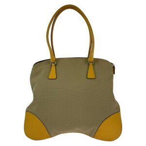 Prada yellow leather Tan plate triangular Beige handbag bag tote logo
